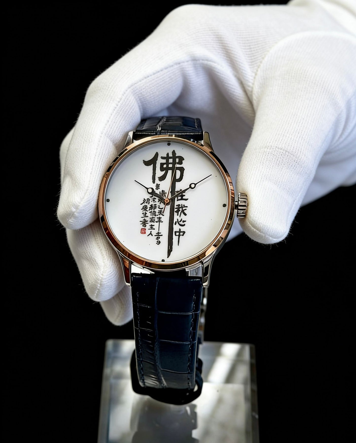 Enamel Watch
18K Gold Bezel
Stainless Steel Case
Genuine Leather Strap