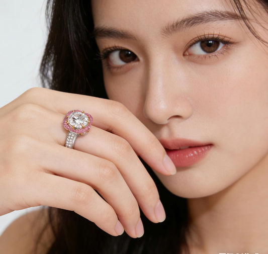18K Gold Pink / White Diamond Luxury Ring