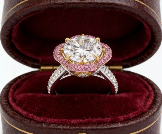 18K Gold Pink / White Diamond Luxury Ring