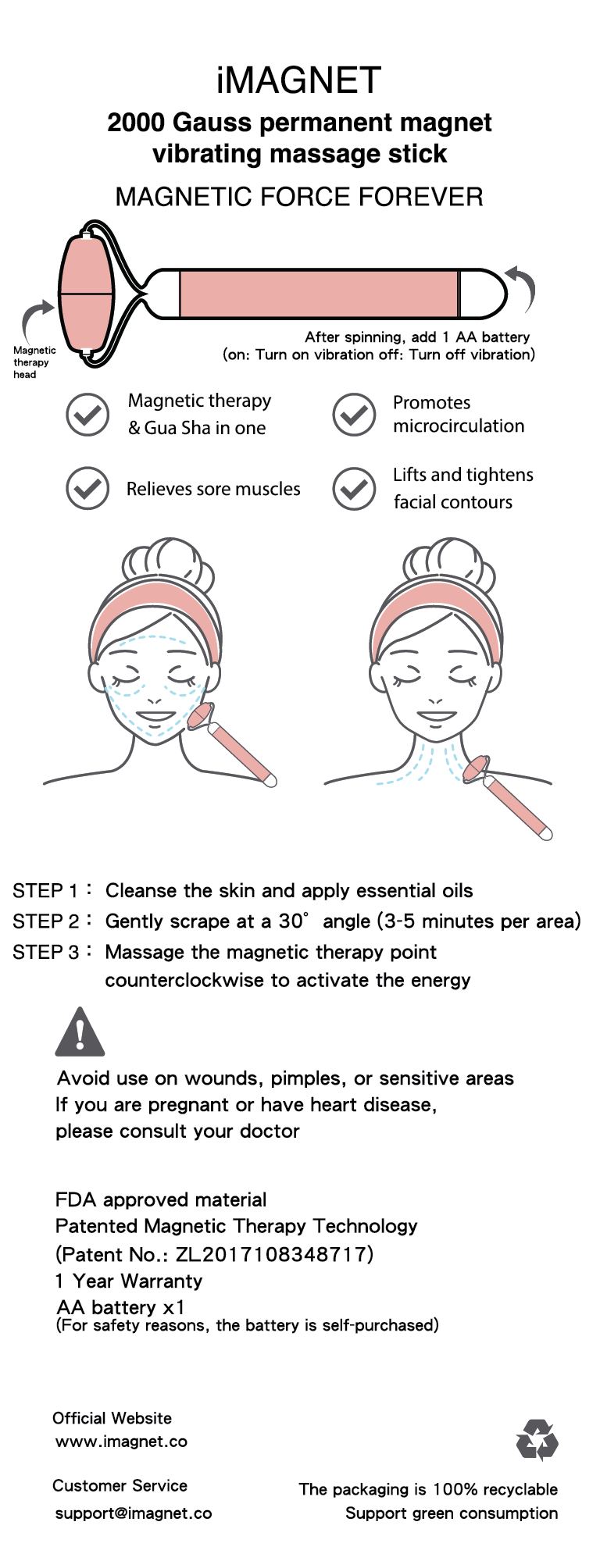 2000 Gauss Permanent Magnet Vibrating Massage Stick